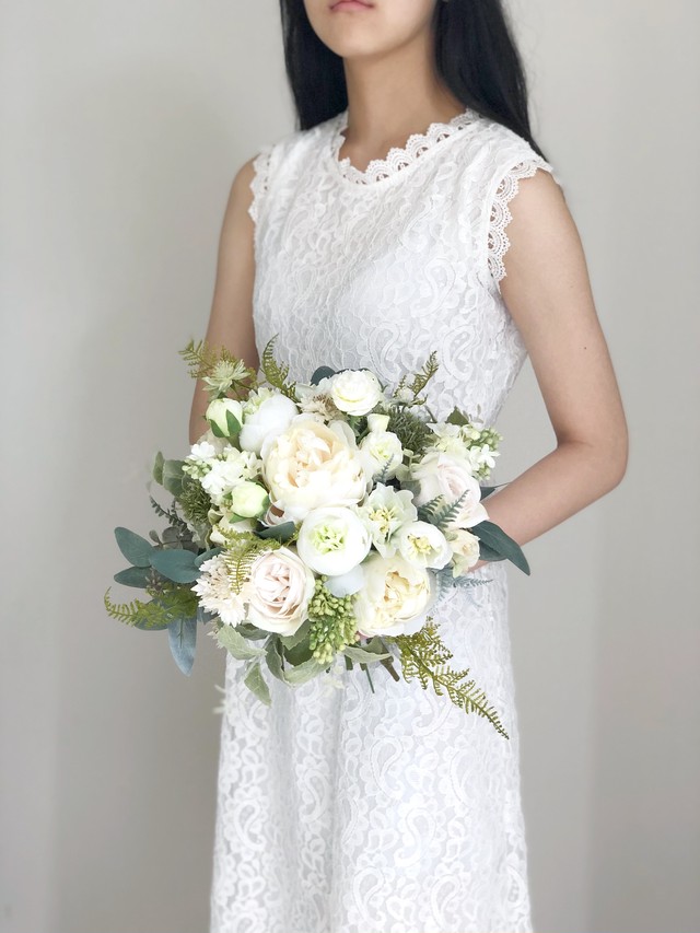 ホワイト ウェディングブーケ アーティフィシャルフラワー グリーンアナベル