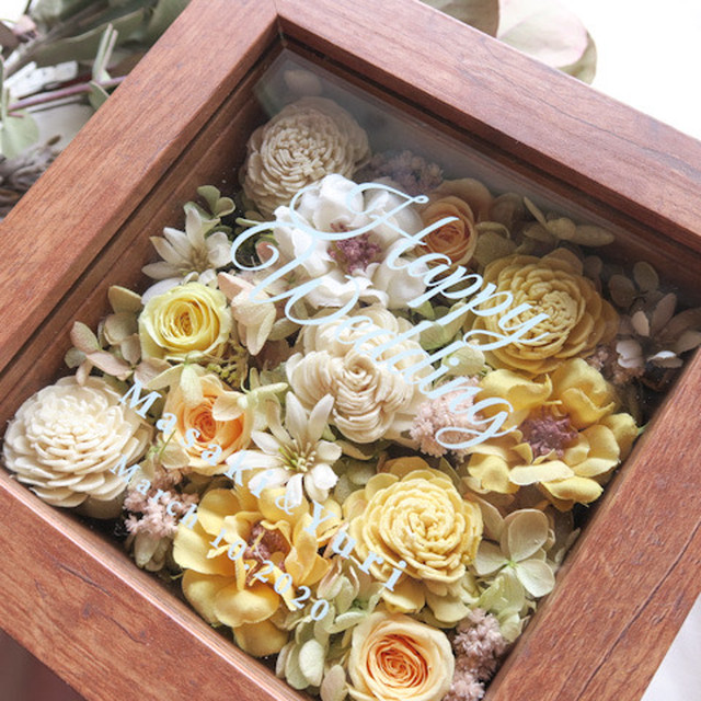 Order Square Wood Flowerframe 感謝のきもちをこめて ドライフラワー フラワーボックス ご両親贈呈品 ギフト Florilege