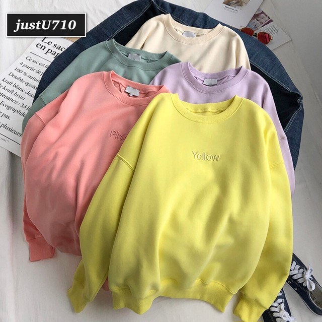 トレーナー スウェット パステルカラー 刺繍 クルーネック シンプル 長袖 Sale 韓国 687 Justu710 トレーナー スウェット パステルカラー 刺繍 クルーネック シンプル 長袖 Sale 韓国 687 Justu710