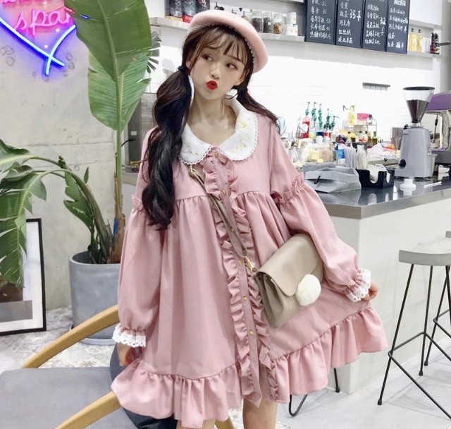 ピンクフリルワンピース お取り寄せ商品 ゆめかわ ロリータ コスプレ 韓国ファッション プチプラ