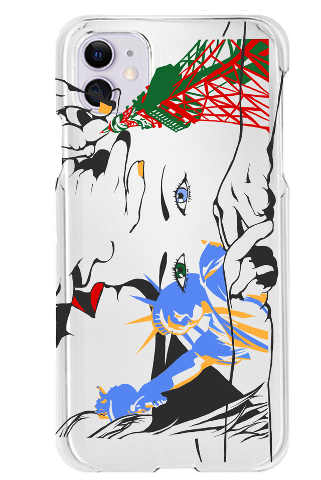 オリジナルイラスト スマホカバー ソフト クリア Iphone 11 対応 Kiss 1 Border シンプル モノクロイラスト 切り絵風 手 キス 目 日本 アメリカ Yunamono