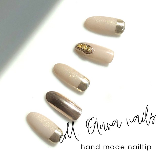 シンプルベージュミラーネイル M Aura Nails ネイルチップ販売