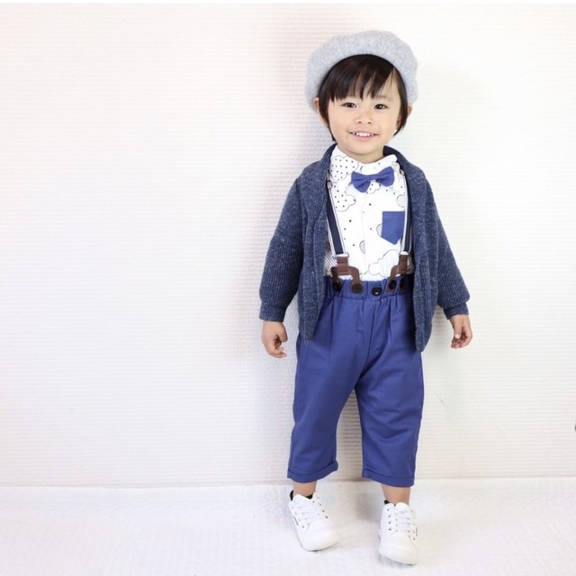 即納 一部取寄 雲柄シャツ サスペンダーパンツセット 男の子フォーマル セットアップ お誕生日 結婚式 入園 Shell Baby Kids