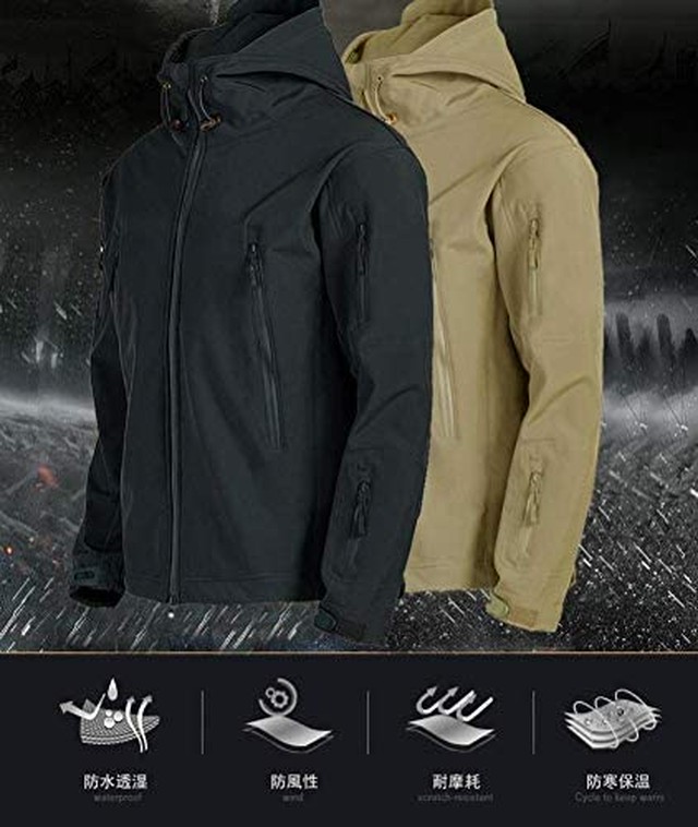 Jpcs Lanbaosi メンズ アウター ミリタリージャケット フード付 裏フリース サメ革 タクティカルジャケット アウトドア コート 多機能 ジャンパー 春秋冬 防寒ウェア Az Japan Classic Store