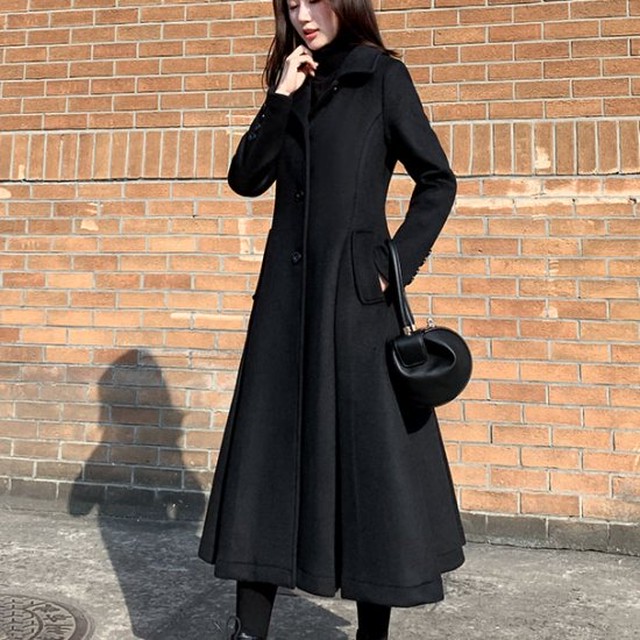 チェスターコート レディース ロング丈 大きいサイズ 黒 アウター 秋冬 エレガント ヘプバーンスタイル ミドル丈 ゴシック 通勤 おしゃれ 大人可愛い Aライン スタイルアップ レトロ Rx04 Raxia ラクシア