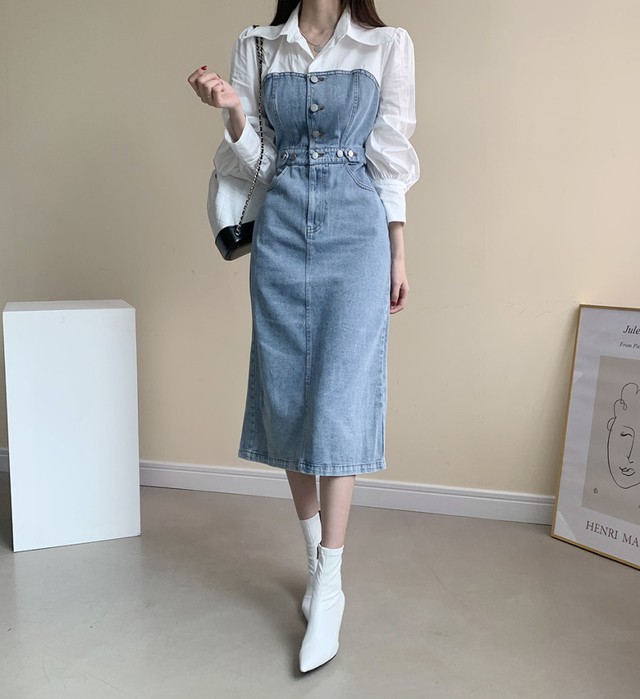 ワンピース レディース 春夏 秋冬 春 夏 秋 冬 デニムワンピース ミディアムワンピース Aライン ひざ丈 Aラインワンピース デニム ひざ丈 ワンピース ミモレワンピース ミモレ丈 無地 楽チン ライトブルー オフィスカジュアル きれいめ Ol 10代 代 30代 40代 C Oss0029