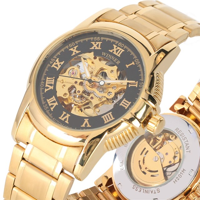 ビジネスメンズ腕時計リロイ自動時計機械式スチールバングル腕時計ローマ数字ディスプレイスケルトン腕時計男性 Only Watch Braverybase