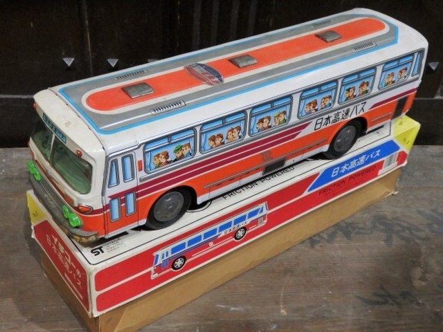 ブリキの大型バス 箱付 イチコーの日本高速バス 鉄製 ブリキ玩具 12 47cm ヒカウキ古道具商會 ーふるきよきもの なつかしきもののお店ー