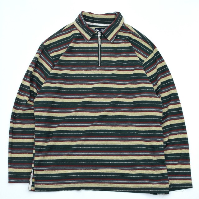 90s Multicolor stripe harfzip polo shirt