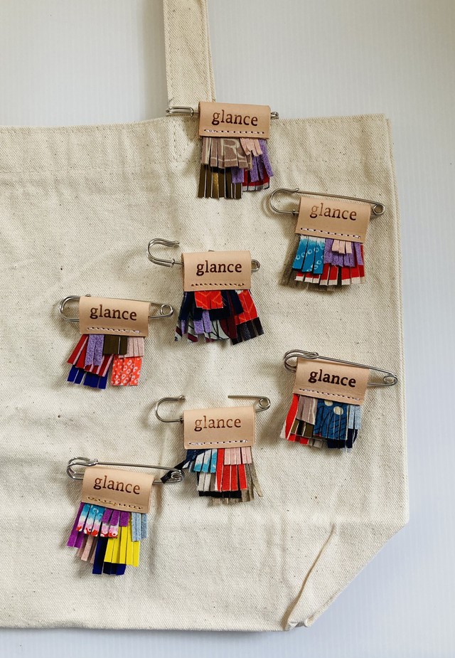 Frill ヌメ革ブローチ No6 Glance753 アンティーク着物をアップサイクル