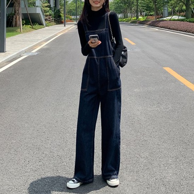 サロペット デニム ブルー ネイビー レディース オーバーオール 大人可愛い ステッチ 紺 デニムオーバーオール つなぎ おしゃれ トレンド 春服 レディース 30代 40代 ジャンプスーツ Rx1067 Raxia ラクシア