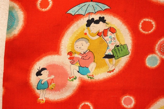 子ども着物 サザエさん アンティーク着物 面白柄 昭和レトロ 生地 リメイク素材 コレクション Antique John アンティーク ジョン