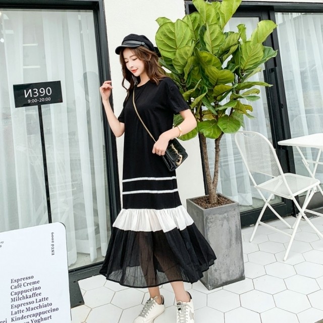 ワンピース ロングワンピース ロングワンピ フレアワンピース 大きいサイズ 異素材mix ワンピース ロング丈 秋 秋服 秋冬新作 秋物 ワンピース ロングワンピース ロングワンピ Leaflower 001 リーフラワー レディースファッション専門店