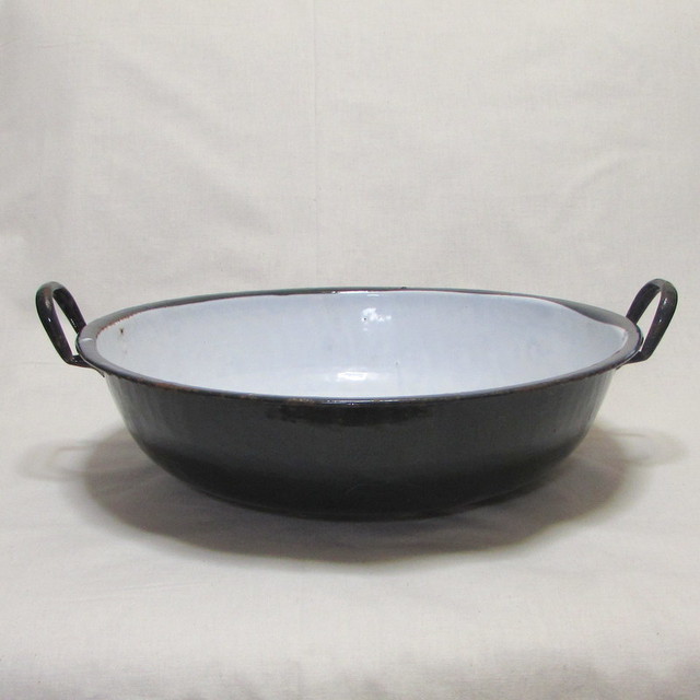 古いホーロー大鍋 浅型 39cm 洗面器 洗い桶 レトロ ヴィンテージ 昭和レトロ ヴィンテージ Marble マーブル