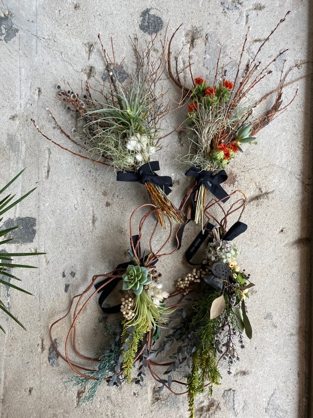 アートフラワー造花のエアプランツと多肉植物のオリジナルリース Isely Gigi Verde
