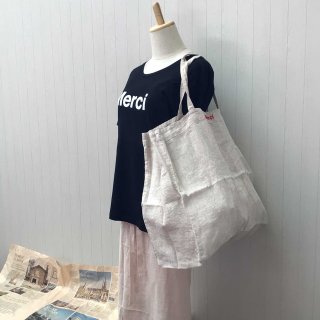 Merci リネントートバッグ ベージュ 31