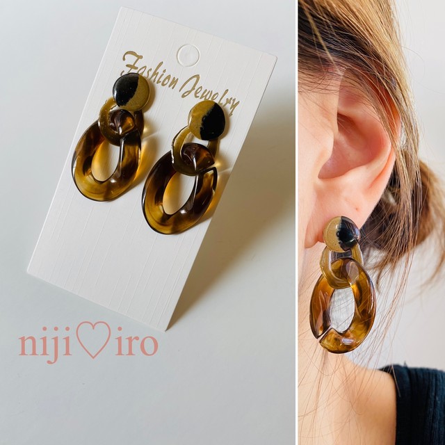 べっ甲柄ピアス レジンピアス Nijiiro Handmade Shop