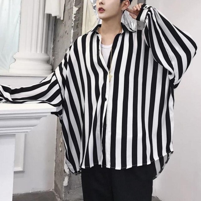 韓国 ストライプオーバーシャツ モノクロ 白黒 Ships Beams Hare Like Happy インポートセレクトショップ Co