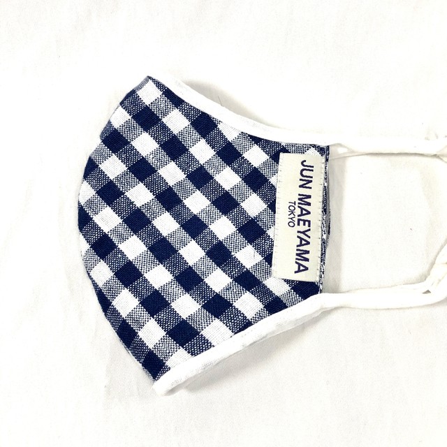 ブルーギンガムチェック リネンフェイスマスク メンズ Jun Maeyama