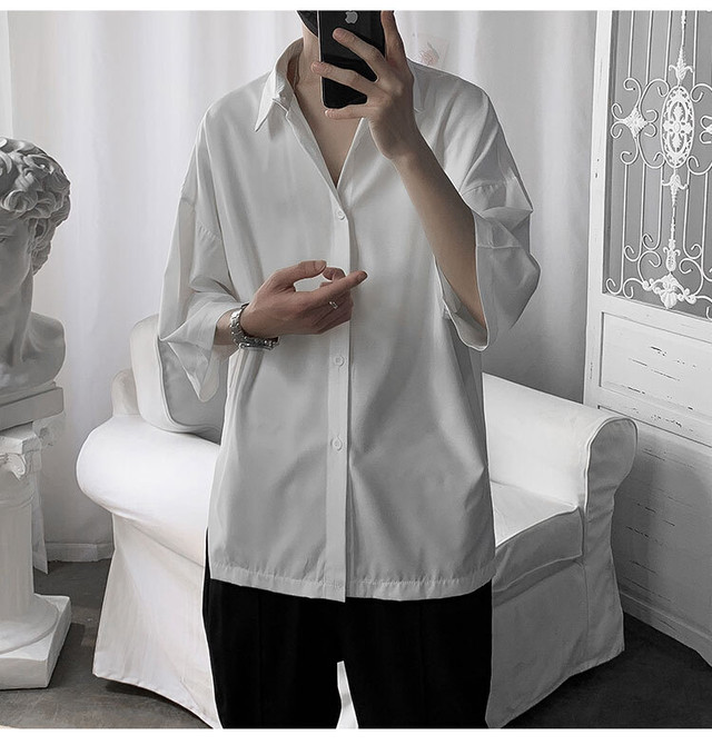 Summer Solid Color Shirts White 韓国ファッション 韓国メンズファッション High Rise From Seoul 韓国メンズファッションセレクトショップ