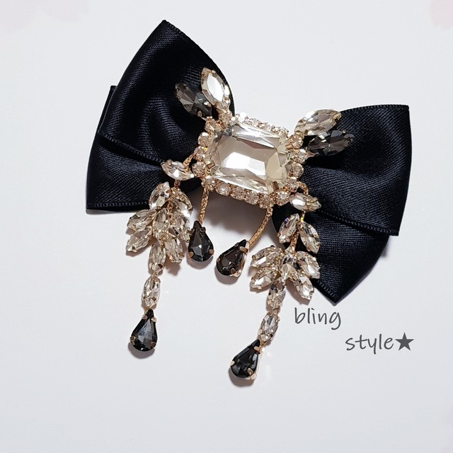 東大門 ビジュー リボンブローチ 韓国製 ハンドメイド Blingstyle スピード発送 パーツ変更無料 韓国スタイルハンドメイドアクセサリー