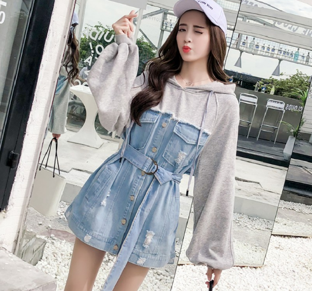 ワンピース かわいい フェミニン ショート 個性的 ミニワンピース お出かけ デート 通勤 通学 女子会 オルチャン ウエストベルト フード付き 長袖 ハイウエスト ショートスカート Ukiukionepicec