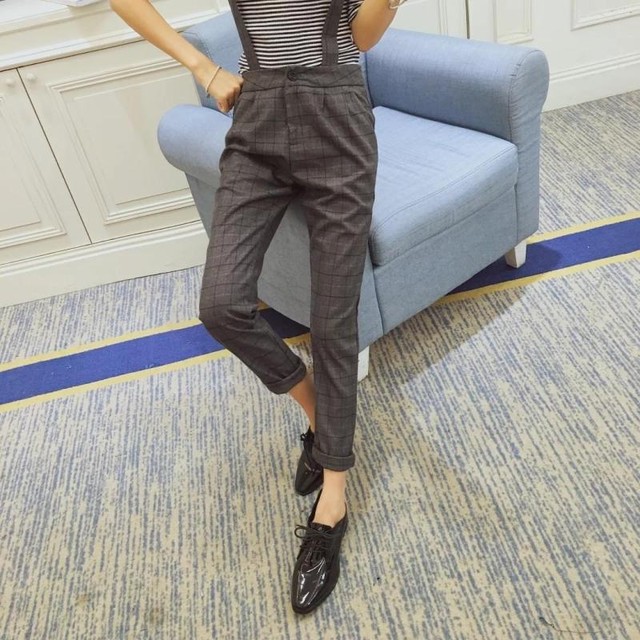 パンツ ボトムス サロペット ズボン チェック サスペンダー レディース おしゃれ 着回し 秋 冬 コーデ 人気 グレー Y0075 Happinessshop ハピネスショップ レディース ファッション アイテム トレンド