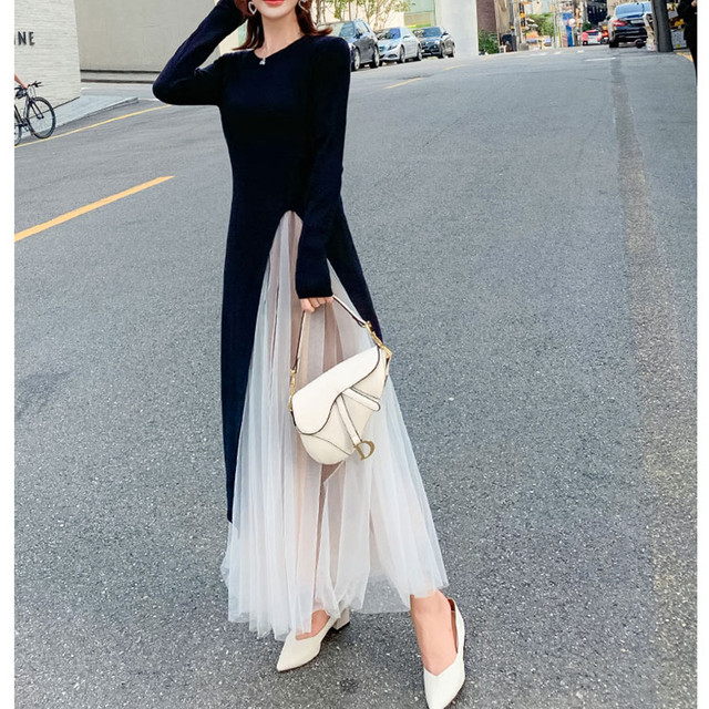 送料無料 マキシ丈セットアップ レイヤードチュールスカート ハイカットスリットワンピ Ustr