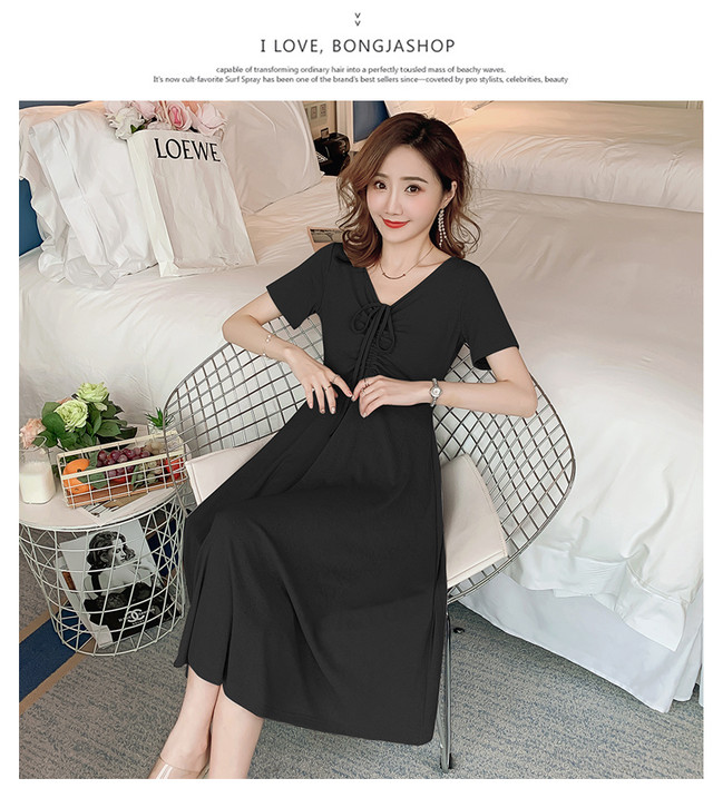 マタニティ ワンピース レースアップワンピース Vネック 細見え マタニティーワンピース専門店 Ninpuku