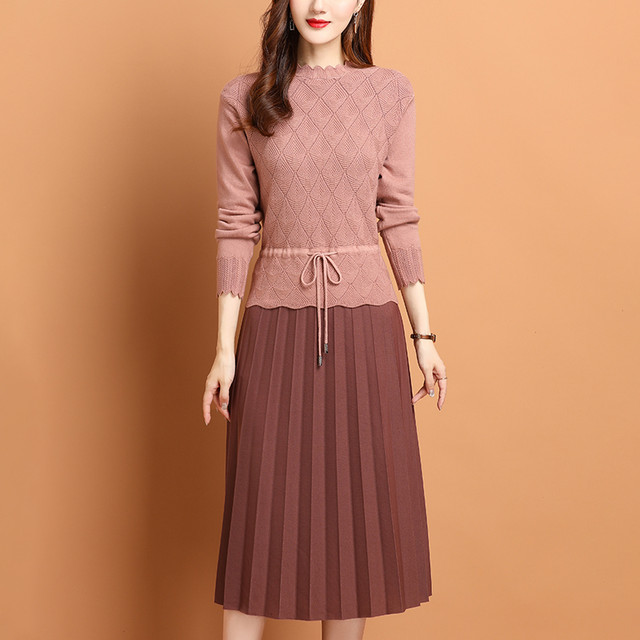 ワンピース プリーツワンピース 異素材 レディース 長袖 きれいめ 大人可愛い お出かけ デート アプリコット ブラック ピンク M L Xl 2xl 30代 40代 アラサー アラフォー At863 Sunny Place