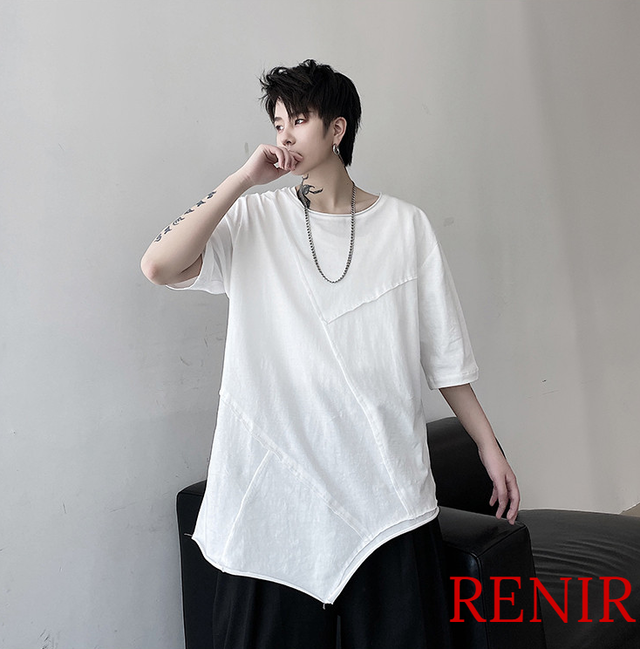 Renir レニール メンズ トップス カットソー 白 ホワイト アシンメトリー Renir レニール メンズファッション レディースファッション