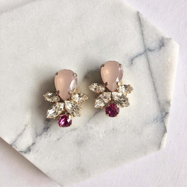 【イヤリング】人気 ペールカラーのピンクビジュイヤリング アクセサリー