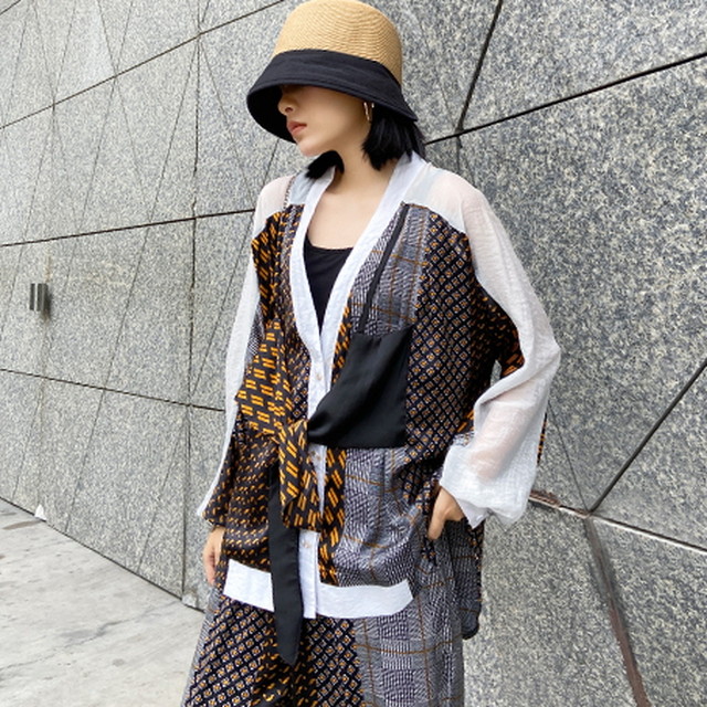 モード系 ツーピース オールインワン レトロ V字ネック チェック柄 もんぺパンツ キレカジ ゆったりめ 韓国 オルチャン 代 30代 天使と悪魔 サブカル系ファッション Seasonz