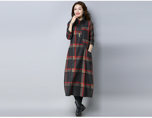 秋冬新作 レトロ タートルネック チェック ワンピース トップス ワンピ 長袖カジュアル ファッション 秋服 冬服 大人 可愛い 体型カバー ミモレ丈 韓国レディース キッズファッション Londonbridge ロンドンブリッジ
