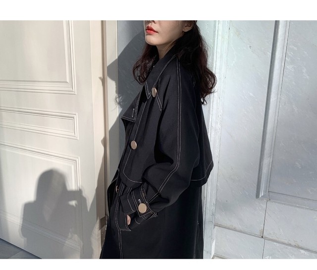 コート トレンチコート レディース 就活 通勤 ブラック オーバーサイズ ロング丈 膝下 Vネック スプリングコート 春 秋 シンプル 大人 着回し 社会人 Ol 通勤スタイル フリースタイル 上品 Preirie East プレイリー イースト