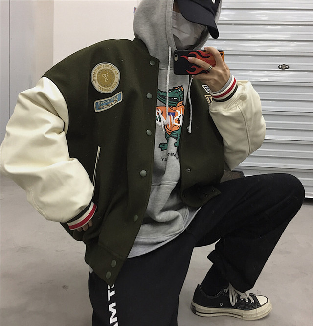 秋 冬 レディース アウター スタジャン ブルー グリーン 英字 バイカラー カジュアル メンズライク クール デイリー お出かけ ショッピング デート 女子会 Canzone カンツォーネ