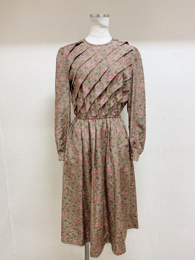 マックスマーラ 長袖ワンピース 焦げ茶色 花柄 ヴィンテージ Max Mara Uta