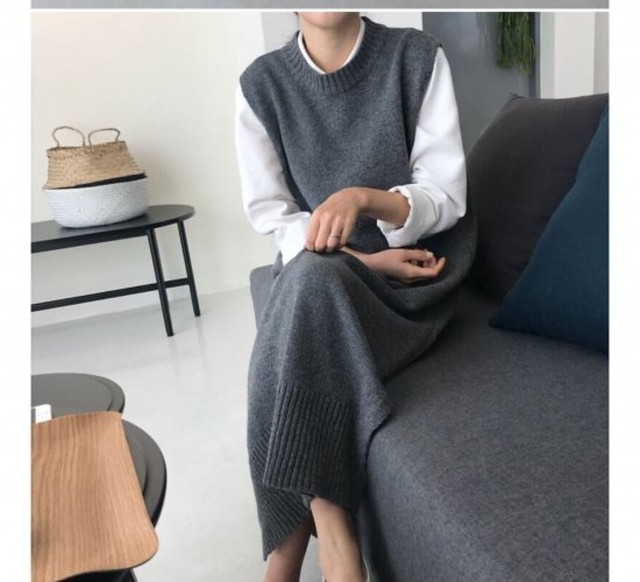 ロングワンピース 秋冬 大きいサイズのレディースワンピース ニットワンピース ロングベスト 体型カバー きれいめワンピ カジュアル ワンピ K0864 Shopmall To You