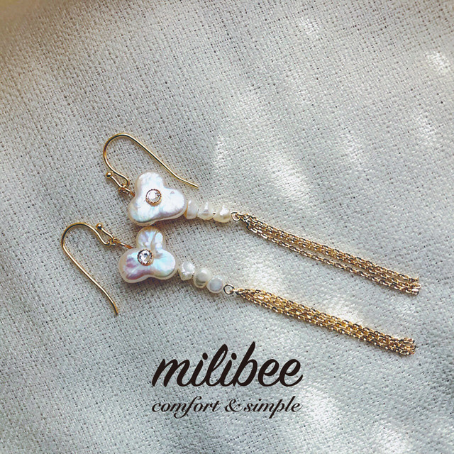 幸運の三つ葉 三つ玉真珠ピアス 淡水パール Milibee 幸運の三つ葉 三つ玉真珠ピアス 淡水パール Milibee