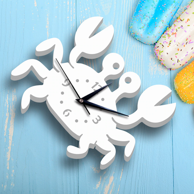 カニ モチーフ かわいい イラスト Hawaii ウッド 子供部屋 ホワイト 時計 インテリア Clock クロック 壁掛け ウォール ウォッチ オシャレ Clock Flog