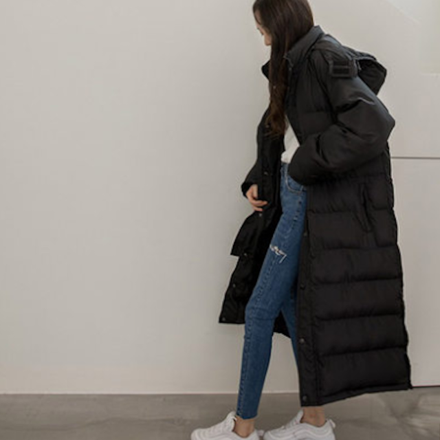 ユニセックス 2サイズ 裾ボタン ロング オーバー ペディン コート ダウンジャケット ストリート 無地 オーバーサイズ 全1色 Hamar