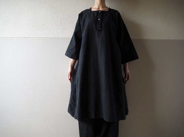 フランス アンティークリネンスクエアネックワンピース 染物 黑色 Vrisko Online