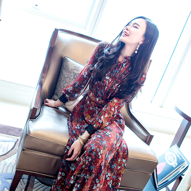 ロングワンピース 花柄 Aライン レース リボンタイ レトロ レディース 春夏秋 フェミニン きれいめ おでかけ 通勤 W038 La Vie En Rose