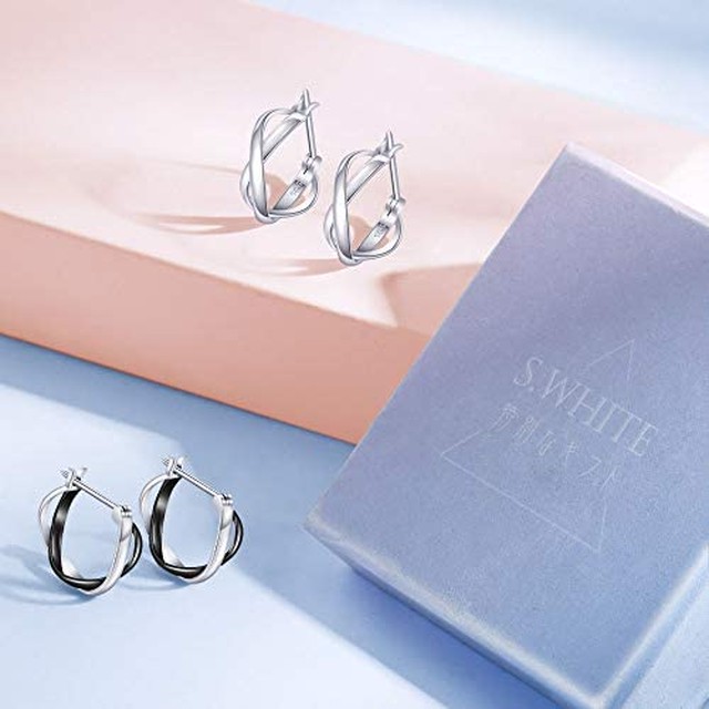 Jpcs S White ピアス レディース 人気 ツートンカラー黒 フープピアス カップル 永世の愛 シルバー925 ピアス 金属アレルギー対応 18金 ピアス リング アクセサリー Az Japan Classic Store