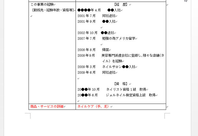 ネイルサロン開業用 日本政策金融公庫 創業計画書フォーマットサンプル 美容所 開業相談所