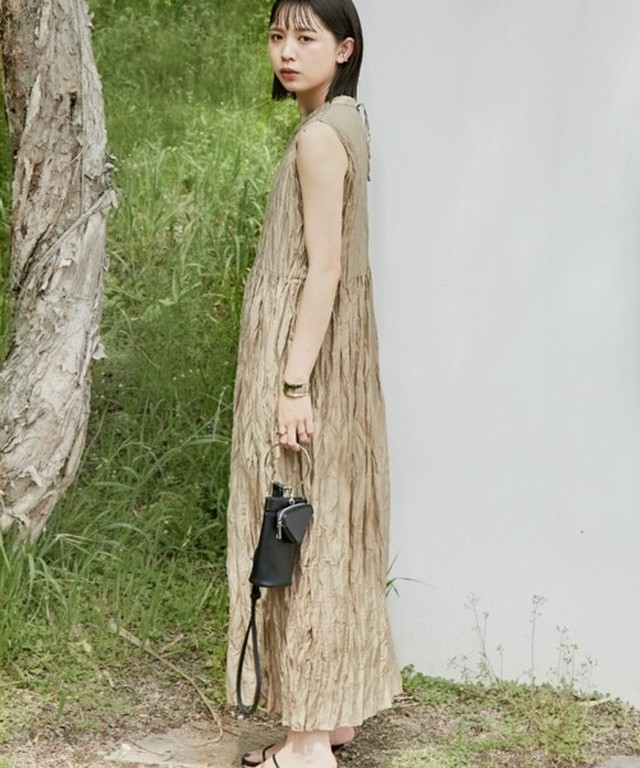 Sサイズ展開有 ワッシャーノースリーブロングワンピース Beg Aunt Marie S