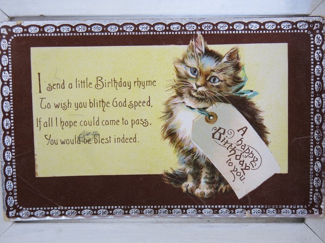 Birthday Card猫さん達のポストカード スタンプ済 19年代 イギリス製 猫アンティーク雑貨 Weekendcats