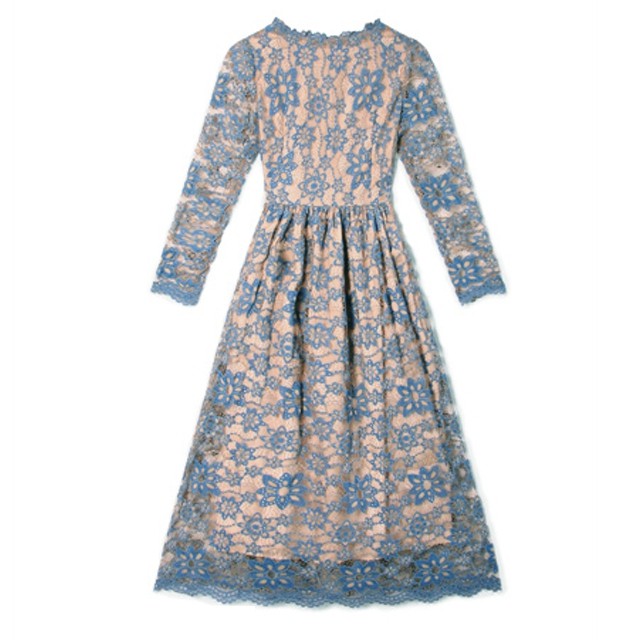 予約販売 結婚式 ドレス シースルー 秋冬 お呼ばれ ワンピース ロング 花柄 フラワー 総レース ワンピース 長袖 レディース ミモレ丈 Favoritdress