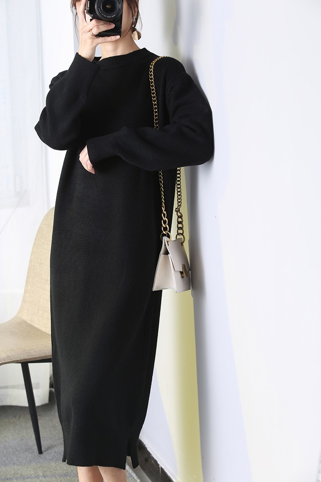 伸び縮み楽ちん ニット ワンピース 冬 ニットワンピース カシュクール 長袖 厚手 ロングワンピース ロング丈 秋冬 お呼ばれ オフィス きれいめ 体型カバー 通勤 レディースワンピース 送料無料 韓国レディース キッズファッション Londonbridge ロンドンブリッジ
