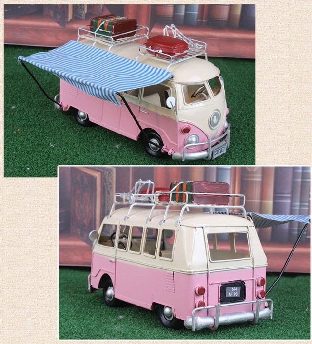 送料無料 特大 メタル ブリキ玩具 レトロ キャンパーバン ワーゲンバス ピンク インテリア ディスプレイ コレクション 輸入雑貨 おしゃれ Hachinohe Base 1518